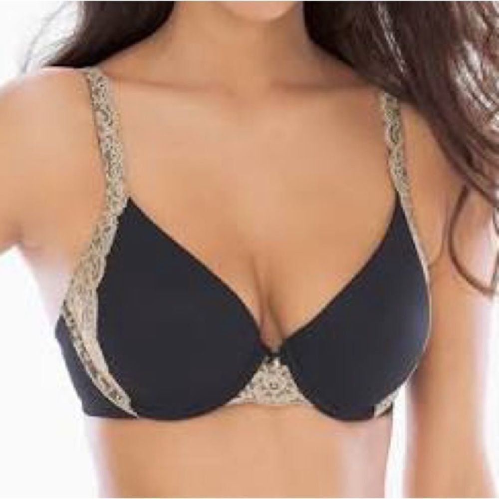 Soma Embraceable Demi Lace Trim Bra 36DD Black Beige Lace